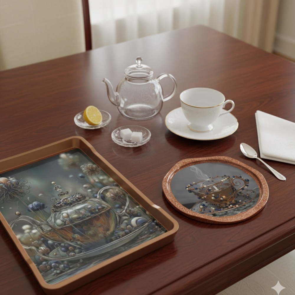 NORE’S NOVELTIES Set of 2 Handcrafted Ashtray-styled Coasters “TEACUPS BLUE” - Picture 2 of 2